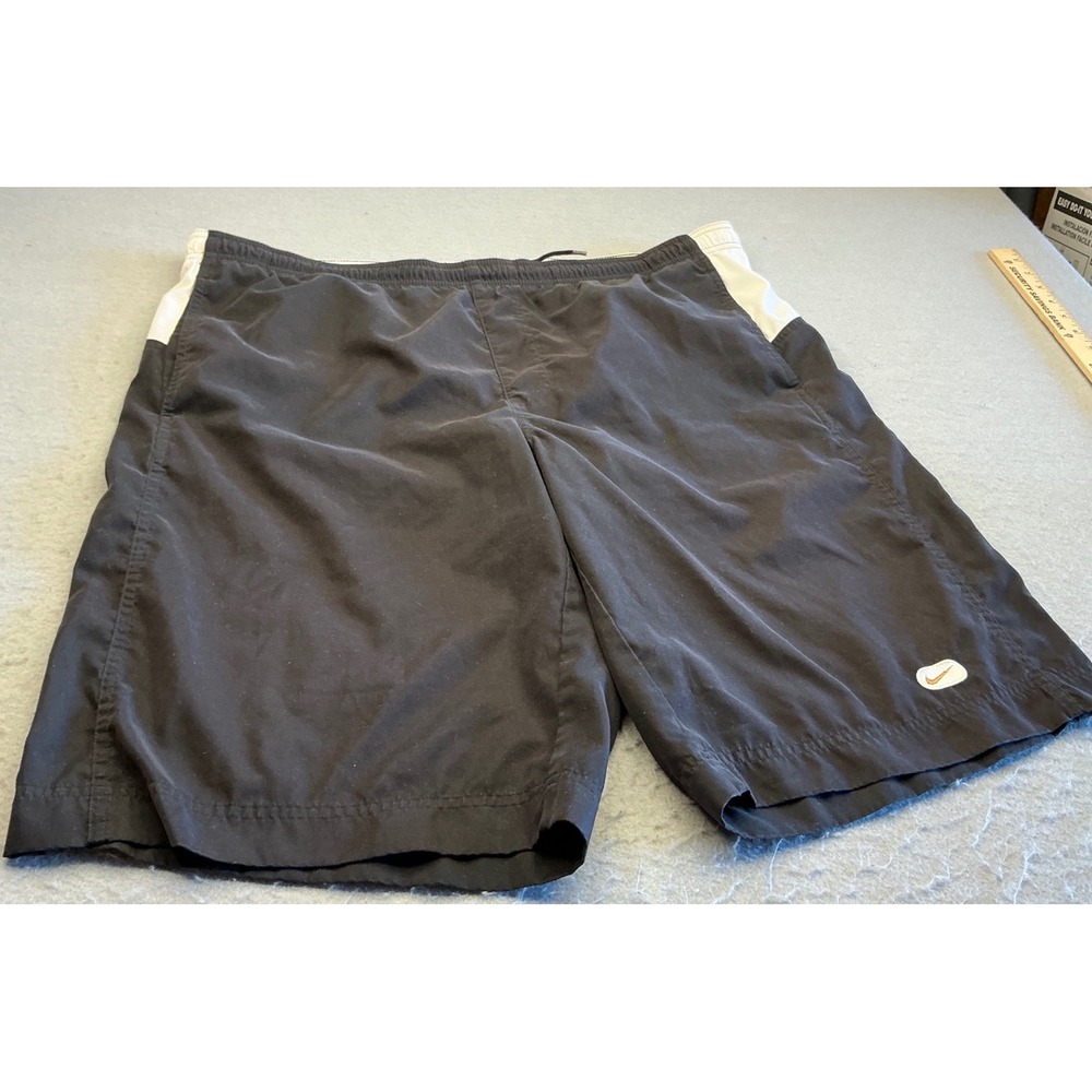 Nike Vintage Board Shorts Black White Swim Trunks Mesh Lined Mens XL U50901WWW